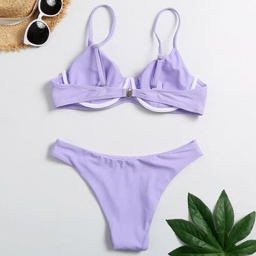 #H40 Summer Split Swimsuit Womens Swimming Suit Solid Color Swimwear Women Beachwear Push Up Bikini Set Micro Bathing Suit