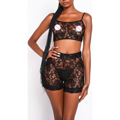 Women Sexy Lingerie Set Deep V Neck Lace Jumpsuit Crop Top Babydoll Sleepwear Underwear Bodysuit