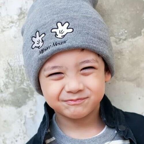 Mountain Demons 2021 New Cartoon Print Palm Keep warm And Windproof Knitted Hat for Kids From 2 To 6 Years Old