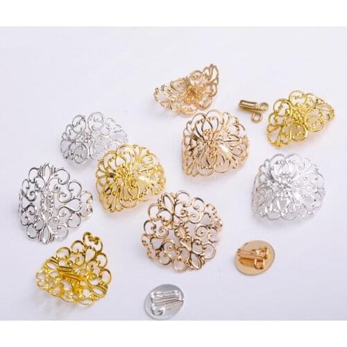 20 PCS KC Gold Silver Plated Hair Rope Clasp Clips Filigree Flowers Slice Buckle DIY Hair Accessories For Jewelry Making