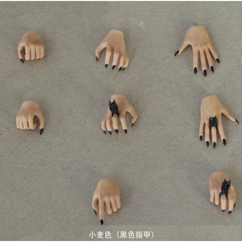 4Pairs/set Womens Eagle Claw Suntan Wheat Hand Types with Black Fingernails for 12''Female Suntan Bodies