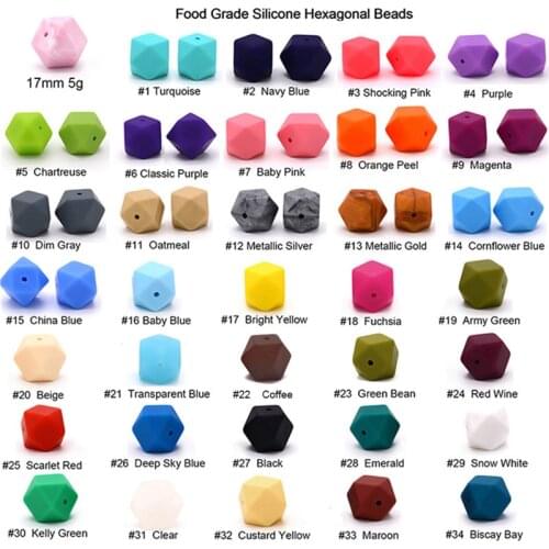 5pc Food Silicone Beads Hexagon Teether 17mm DIY Baby Chew Necklace Bpa Free Nursing Jewelry Silicona Bead Teething Infant Toys