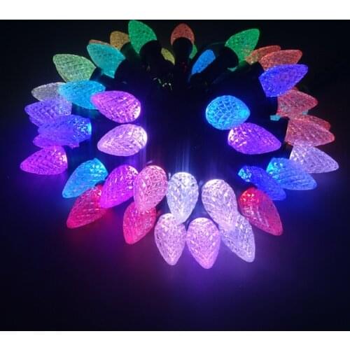 50nodes addressable RGB C9 DC12V WS2811 Christmas led pixel string light;Crystal C9 Cover rgb fairy lights;all GREEN wire;IP68