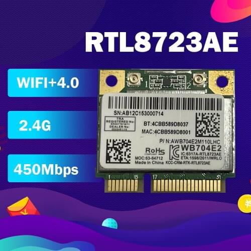 AzureWave AW-NB114H RTL8723AE Half Mini PCI-Express Bluetooth4.0 Wlan Wireless Wifi Card