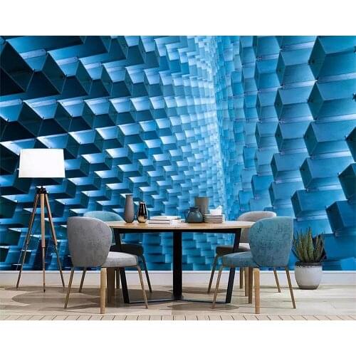 Beibehang Custom wallpaper 3d mural photo high-end personality blue geometric rectangle stereo space TV background wall