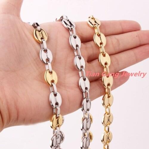 11mm 7"-40" Fashion Jewelry 316L Stainless Steel Silver Color/Gold Color Coffee Beans Chain Mens Women Necklace Or Bracelet