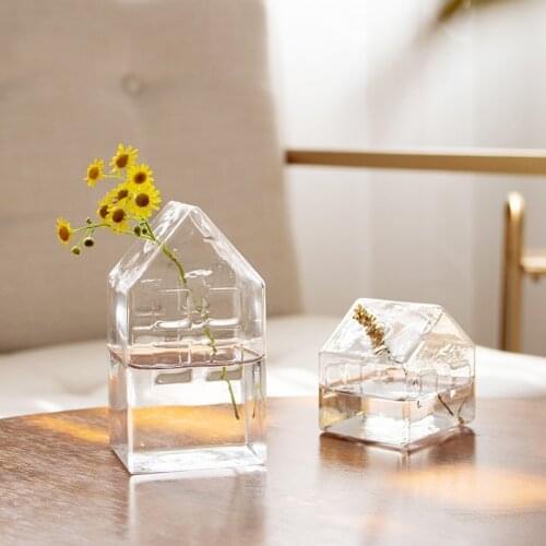 Flower Glass Vase Decorative Centerpiece for Home Wedding Pomegranate Mushroom House Shape Table vase transparent