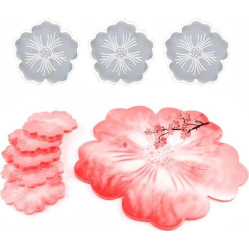 DIY Flower Silicone Pad Casting Mold Set Crystal Epoxy Resin Mold Irregular Petal Cup Mat Casting Mould Crafts Making Tools