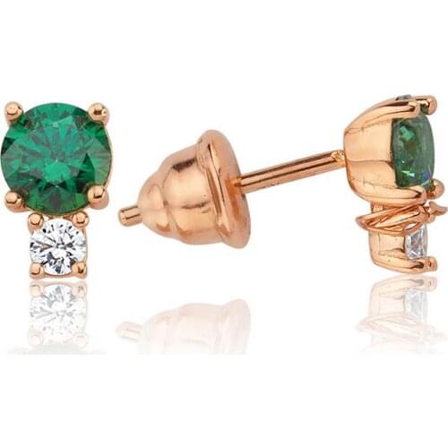 Valori Jewels 1 Carat, Zirconia Green And White Round Gemstone, Rose Gold Plated, Sterling Silver Two Stone