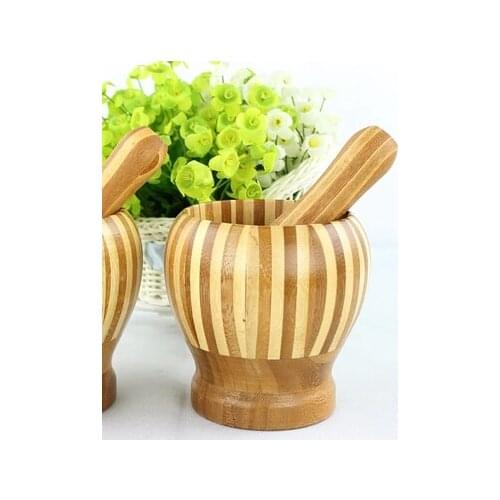 Eco-friendly bamboo mortar and pestle kitchen dinnerwares delicate mortar kitchen cook tools morser