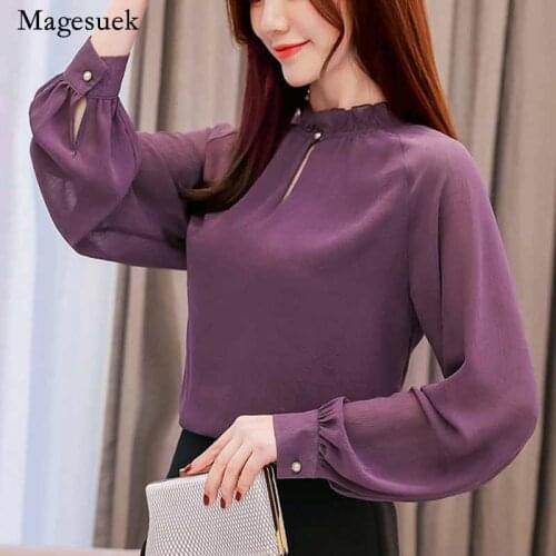 Elegant Stand Collar 2020 Spring Long Sleeve Fashion Woman Blouse Office Female Women Hollow Out Shirts Blusas Femininas 1854 50
