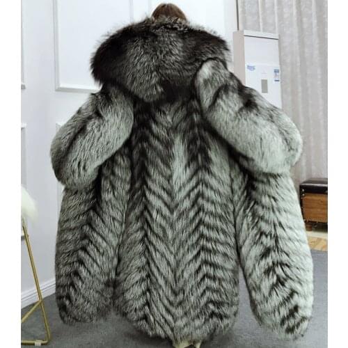 FURSARCAR Whole Skin Russian Silver Fox Fur Coats Women Super Luxury 120cm Long Fox Real Fur Winter Overcoats Customize Outwear