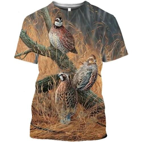 Harajuku 3D printing T-shirt mens short-sleeved streetwear cartoon animal hunting partridge casual fashion loose large size