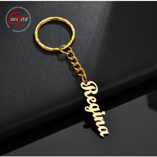 Goxijite Handmade Custom Name Keychain Women Men Personalized Stainless Steel Gold Nameplate Keychain Jewelry Best Gift