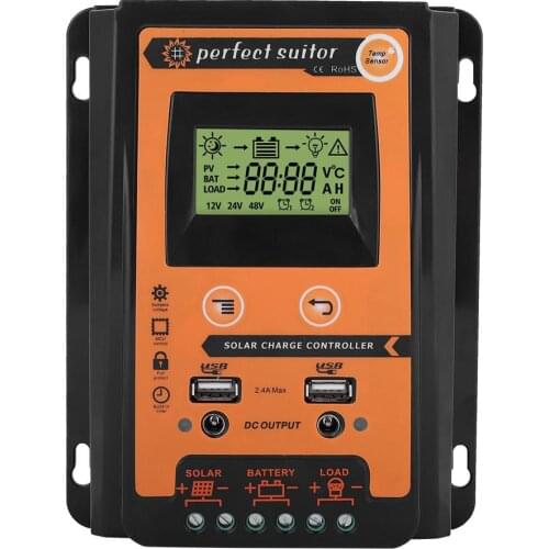 30 Amp MPPT LCD Solar Charge Controller Regulator 12V 24V Output Panel Solar Charger Regulator with Dual USB Output