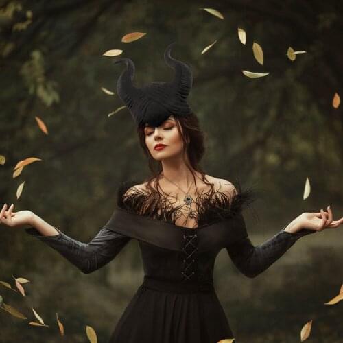 Cosmask Halloween Sleeping Magic Latex Prop Curse Maleficent Marinfield Horn Hat Cosplay For Halloween Party Prop