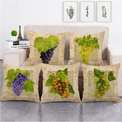 Beautiful Fruit Series Cushion Cover Oil Painting Grape Linen Pillowcase Pillow Covers Decor Home