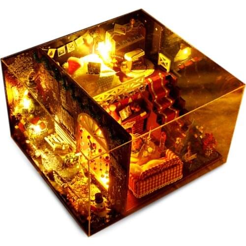 Doll House Furniture Wooden Miniature DIY Kit with Dust Cover Music Box Assemble Crafts Toy Best Birthday Gift For Children Girl