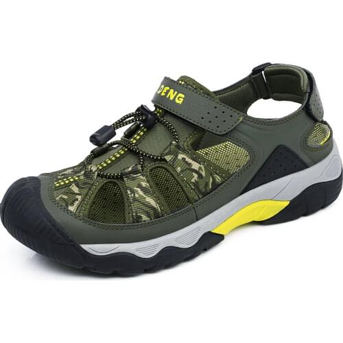 Summer Pu Leather Sandals For Men Rubber Outdoor Men Beach Shoes Anti-Slip Trekking Sandals Weight Light Male Hiking Sandals