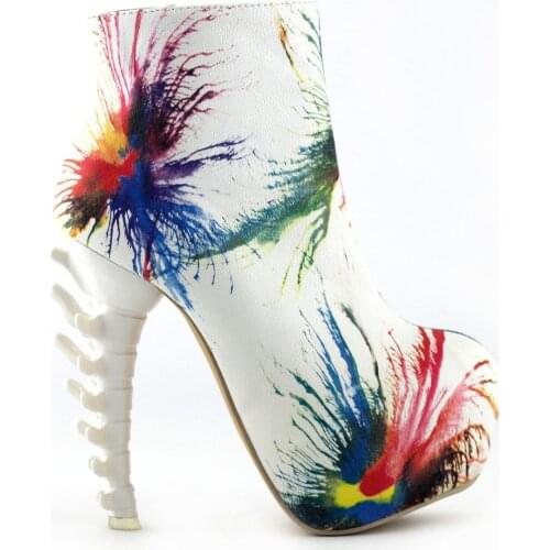 LF40603 Punk Multicolored Skull Zip High-top Bone High Heel Hidden Platform Ankle Boots