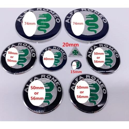 9pcs Alfa Romeo CAR Logo 74mm Hood Trunk 50MM 40MM Wheel Center Cap Emblem Brera 147 156 166 159 GT Spider Giulietta Stelvio