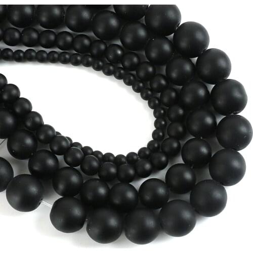New Fashion 4/6/8/10/12MM Black Matte Frosted Loose Spacer Glass Beads For DIY Jewelry Making Bracelet Necklace