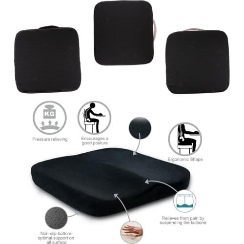 Memory Foam Seat Cushion Square Pads - Suit for Office Chair Wheelchair, Anti-Slip Bottom, Fatigue Relief