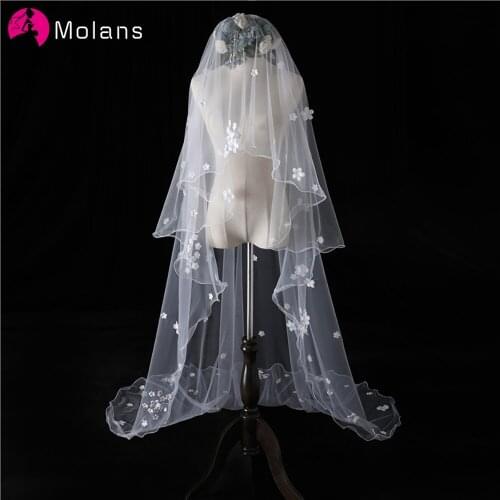 Molans 2020 Single Stick Flower Lace Wedding Bridal Veil 3 Meters Long Mopping White Simple Bridesmaid Accessories Photo Props
