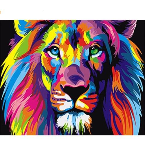 Frameless Colorful Lion Animals Abstract Painting Diy Digital By Numbers Modern Wall Art Picture For Home Artwork