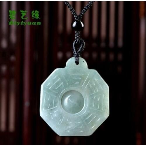 Natural Emerald Jade Eight Trigrams Pendant Necklace Jewellery Fashion Accessories Hand-Carved Man Luck Amulet Sweater Chain