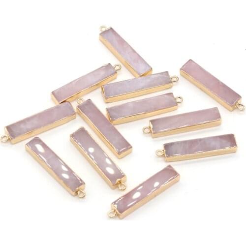 New Fashion Natural Stone Rectangle Charms Pink Crystal Quartz Pendant for Jewelry Making DIY Necklace Accessories Size 8x38mm