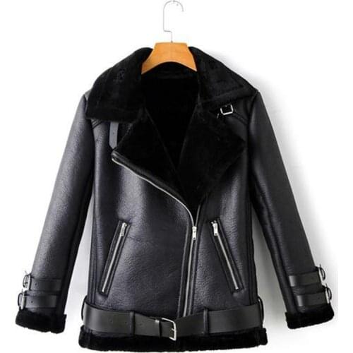 2019 New High Quality Pu Warm Winter Coat Womens Clothing Fashion Stitching Plus Velvet Motorcycle Leather Coat Women Coat