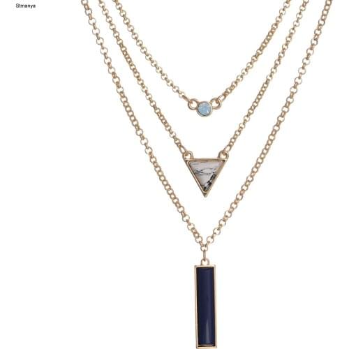 New Design Punk Triangle White Faux Marbled Multi Layer Pendant Necklaces for Women Party Jewelry N1098