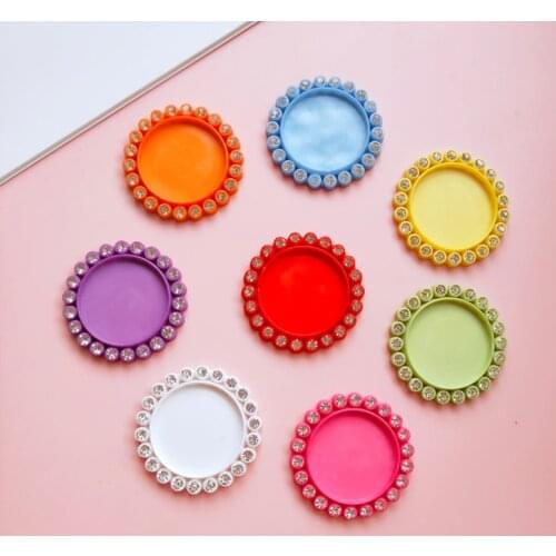 16 pcs/lot 35mm Cabochons Plastic Frame with diamonds Base Setting Charms Pendant Jewelry Making Setting UV Resin Charms