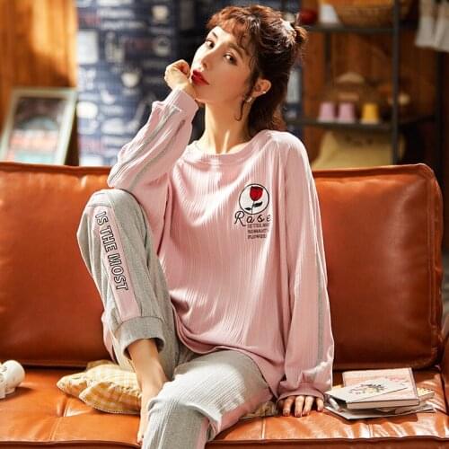 Autumn Women Pajamas Sets Cotton Sleepwear Set O-Neck cute Pyjamas Female Pijamas Female Casual Homewear pajamas Pjs Print