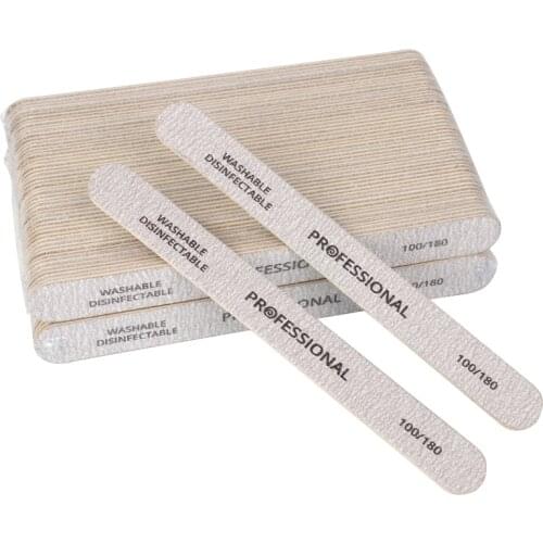 100pcs Professional Nail File Wooden Nail Buffer 100/180 Sanding Pedicure Durable Nail Tool set Double Sided Grey Straight Stick