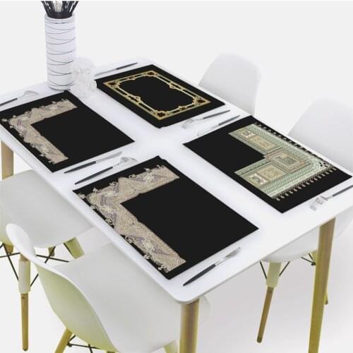 Black Print Placemat for Dining Table Vintage Flowers Drink Coasters 32x42cm Rectangle Coaster Tableware Mat Kitchen Decorat
