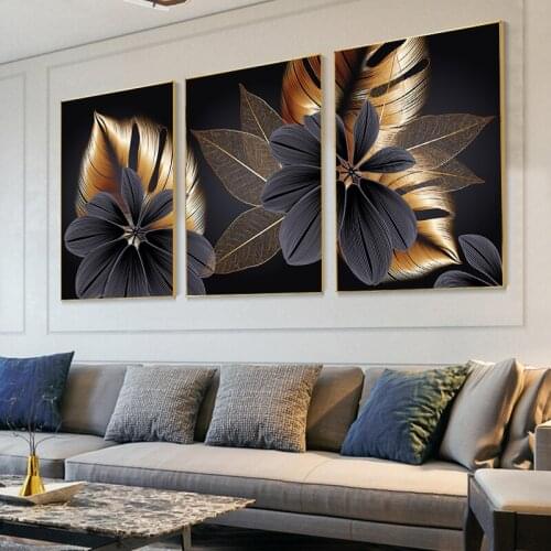 Luxurious Floral Poster Golden Leaves Monstera Wall Art Print Nordic Canvas Painting Modern Picture Living Room Decoration