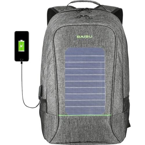 Solar Energy Powered Men Women Backpack Anti Theft Waterproof 15.6 inch Laptop USB Charging Backpack Travel Bags for teenager