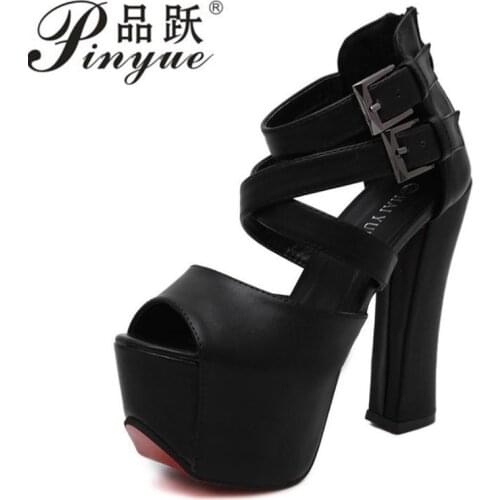 15cm Block Heel Platform Sandals Women Shoes Summer Bandage High Heels Gladiator Sandals Ladies Party Model Shoes
