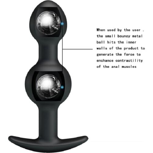 Pretty love silicone anal plug dual beads stimulation inner bouncy metal ball enhance contractility prostate massager Sex toys