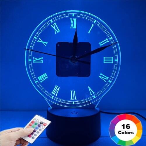 DIY 3D Lamp LED Alarm Clock Night Light 7 Colors with Remote Control USB/AA Powered Desktop Clocks Room Decoration Gift Lights