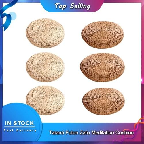 Tatami Futon Meditation Cushion Thickening Yoga Circle Corn Husk Straw Braid Mat Japanese Style Cushion with Silk Wadding