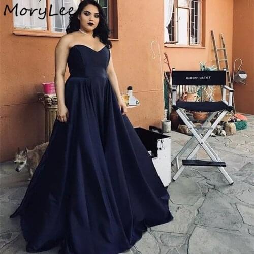 Navy Blue Evening Dresses 2020 Newest Sleeveless Floor Length Satin Pleated Evening Dresses vestidos de fiesta de noche