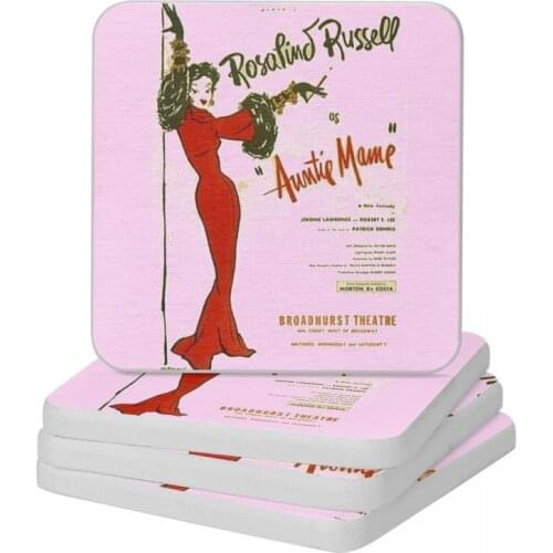 Auntie Mame Rosalind Russell Playbill Diatom Square Round Coaster MildewProof Cup Bonsai Mat Soap Toothbrush Pad 10x10cm