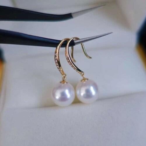 Tianyu Gems Classic 18k Gold Pearls Earrings 9-9.5mm Freshwater Cultured Pearls Gold Au750 Hook Earrings Women Custom Jewelry