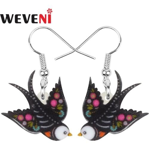 WEVENI Acrylic Halloween Flying Bird Earrings Floral Print Lovely Animal Dangle Drop Jewelry For Women KidsTrendy Festival Gift