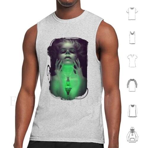 Spell Tank Tops Vest Sleeveless Spell Witch Halloween Green Glowing Dark Portrait Spiders Dark Female Portrait Potion