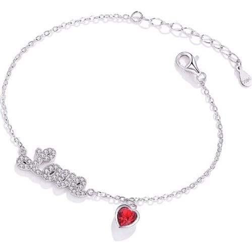 ZEMIOR 925 Sterling Silver Bracelet Women Red Heart-shape Luxury Austria Crystal Bracelet Girl Festival Gifts Fine Jewelry