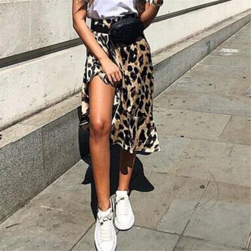 Women Sexy Leopard Skirts Split High Waist Dovetail Ladies Evening Party Club Skirts Female Asymmetric Chic Split Printed Skirt